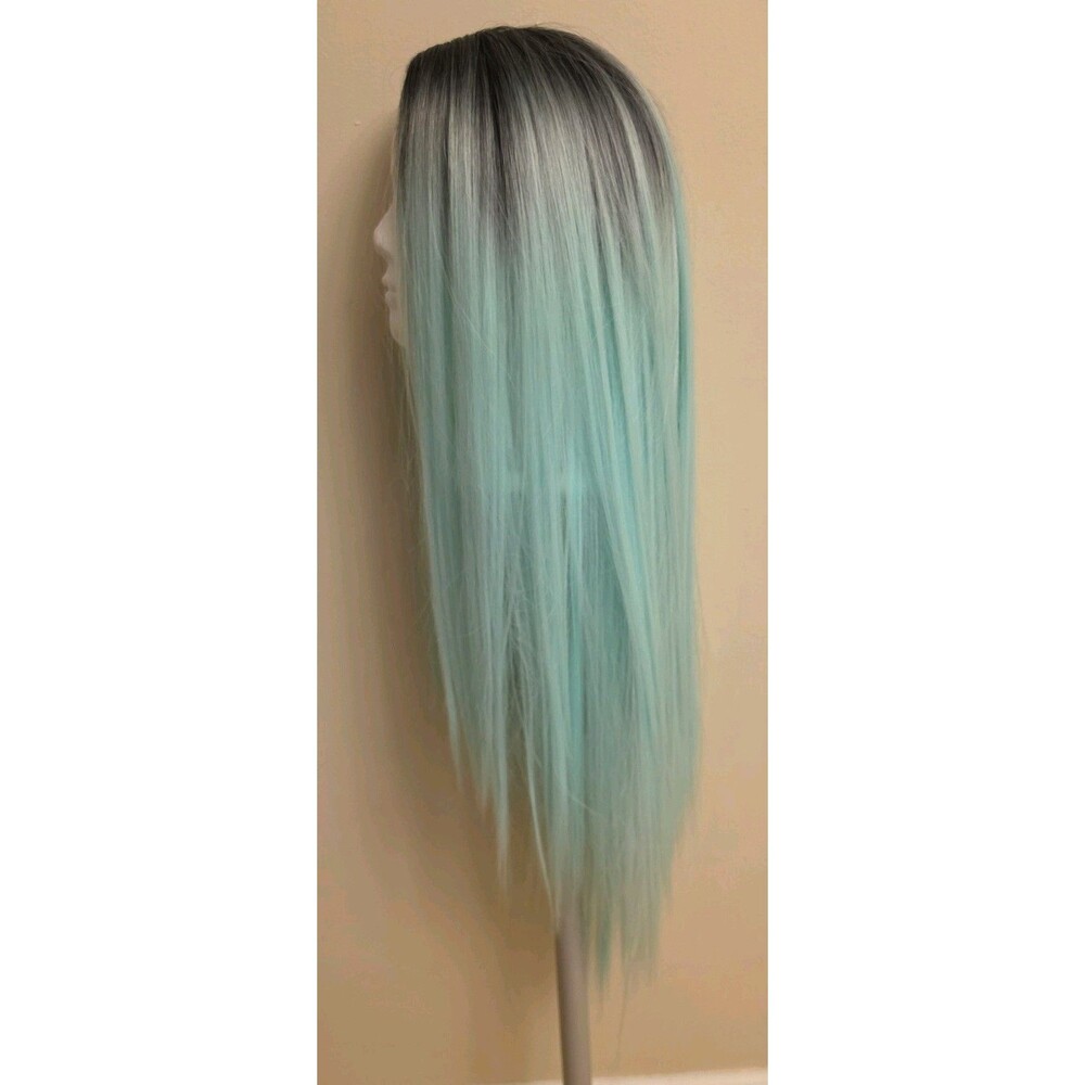 Synthetic Ombre Pastel Blue Dark Root Long Straight Cosplay Wig King Kylie 28 In